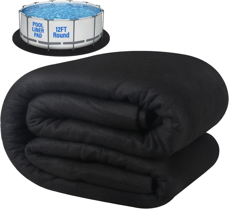 ACTREY 2025 New 12 FT Round Pool Pad for Above Swimming Pool,300 g/㎡ Pre-Cut Heavy Duty Outdoor Pool Liner Pads|Double Density| Puncture Resistant|Seamless Durable Eco-Friendly|Black Swimming Pool Mats - Image 1